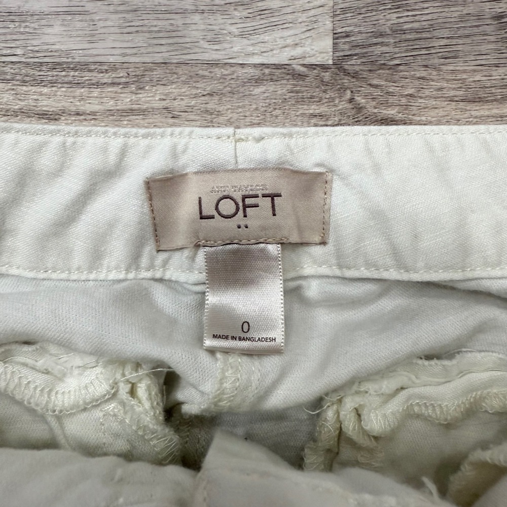 LOFT Womens White Cargo Utility Pants Size 0 Linen Blend Casual Chic - Picture 7 of 10
